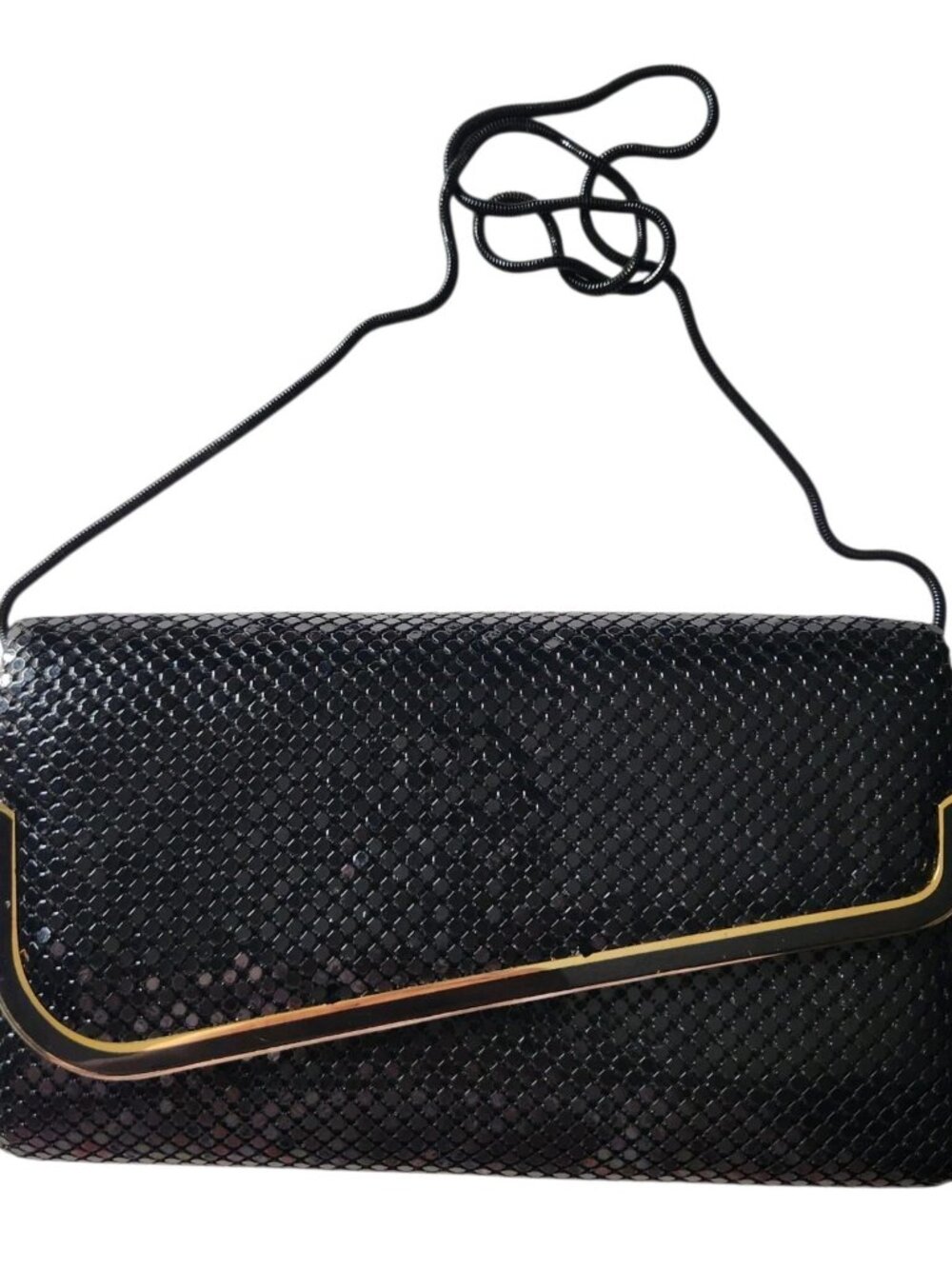 Vintage 1950s Black Metallic Mesh Purse Evening Bag Shoulder Or Clutch Handbag
